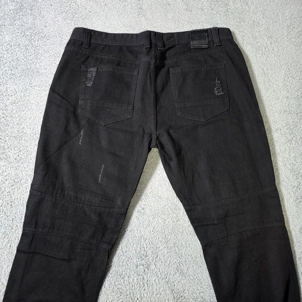 Contender Mens 38x32 Denim Pants Black Distressed Rose Graphic Streetwear Moto